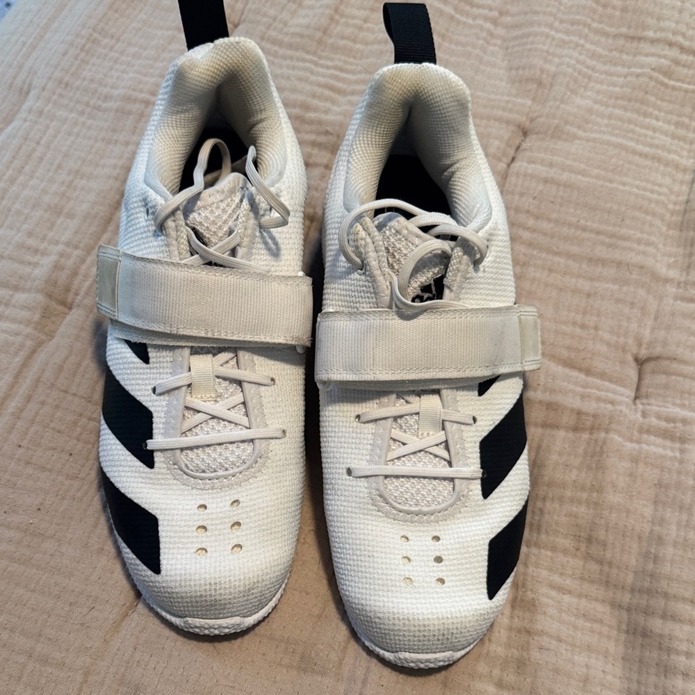 Adidas Adipower White and Black Weightlifting Shoes